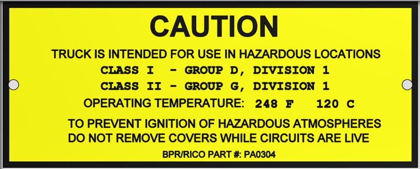 EX Classification and Operating Temperature Tag